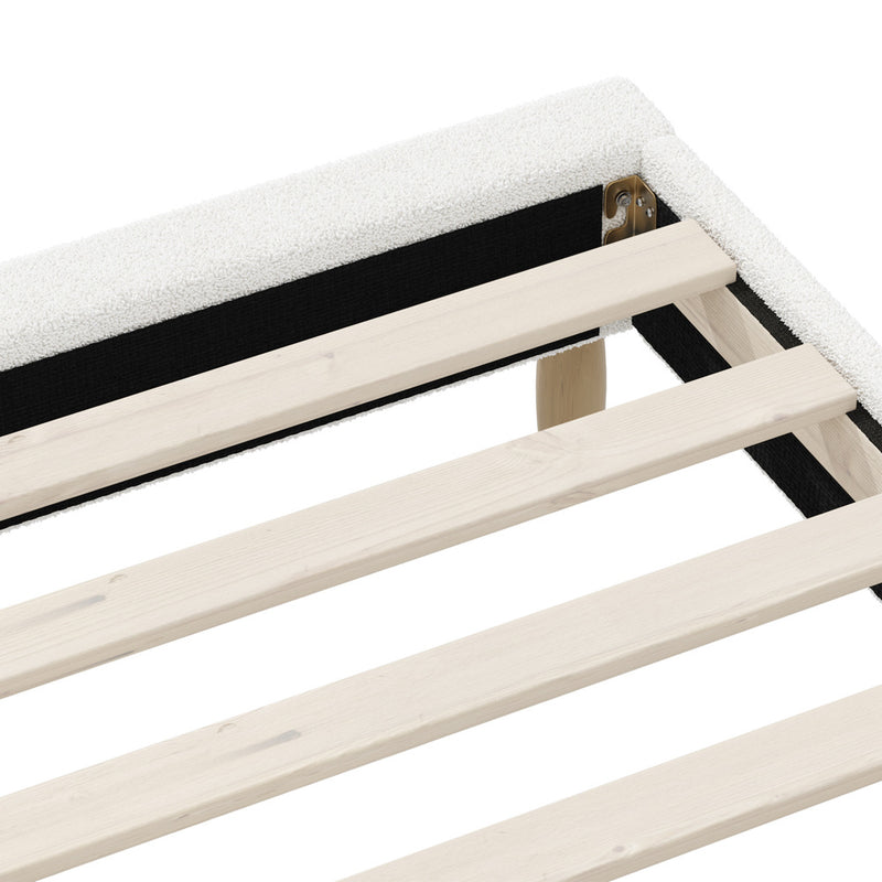 Oikiture Bed Frame Double Size Bed Base White Boucle