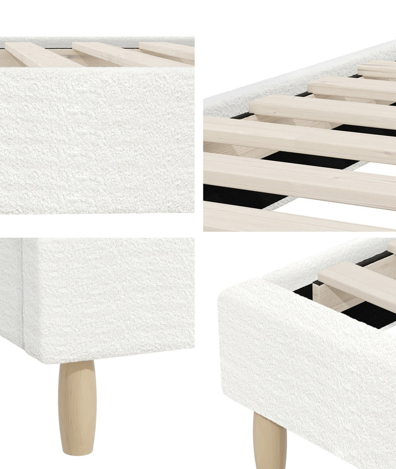 Oikiture Bed Frame Double Size Bed Base White Boucle