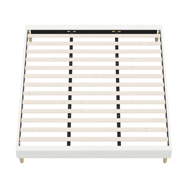 Oikiture Bed Frame King Size Bed Base White Boucle