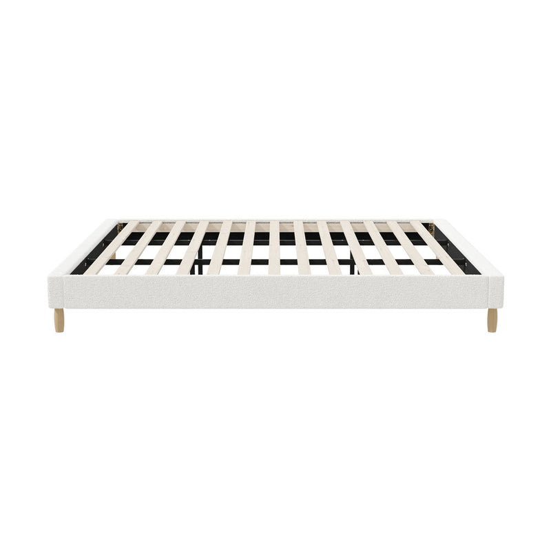 Oikiture Bed Frame King Size Bed Base White Boucle