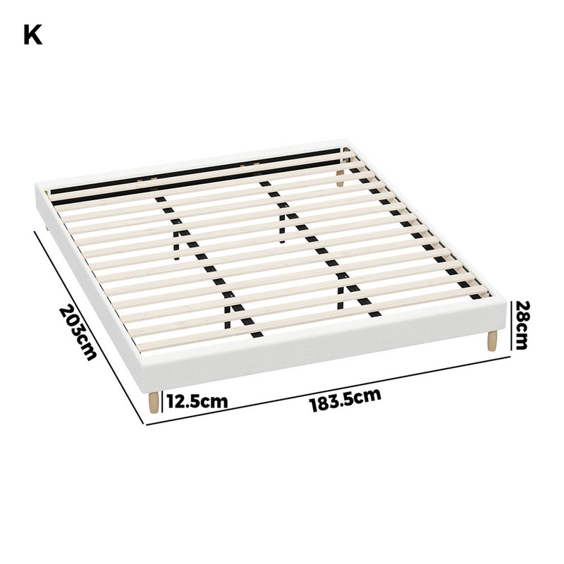 Oikiture Bed Frame King Size Bed Base White Boucle