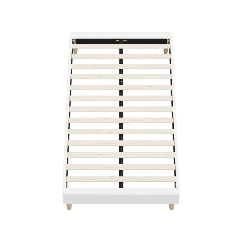 Oikiture Bed Frame King Single Size Bed Base White Boucle