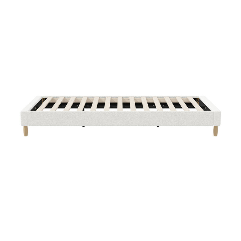 Oikiture Bed Frame King Single Size Bed Base White Boucle