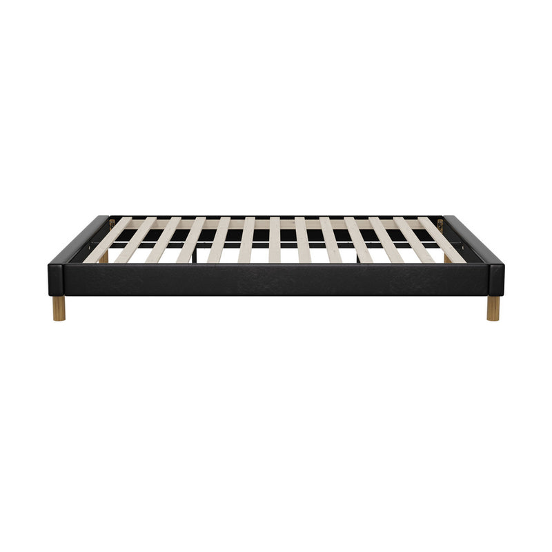 Oikiture Bed Frame Queen Size Bed Base Black Leather