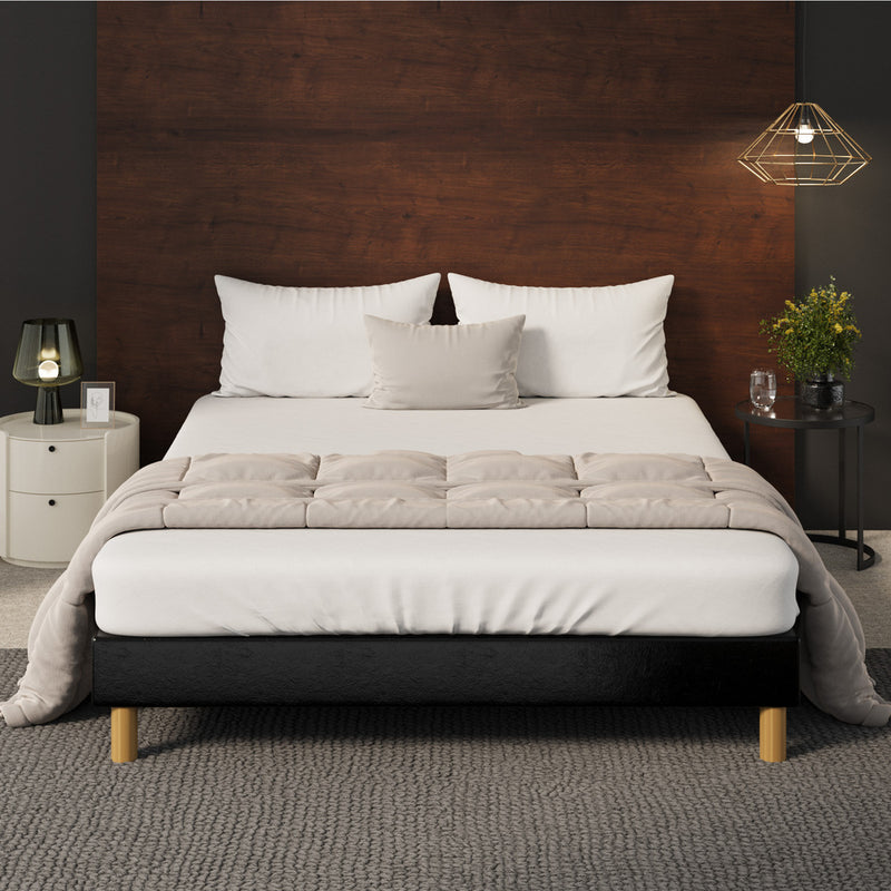 Oikiture Bed Frame Queen Size Bed Base Black Leather