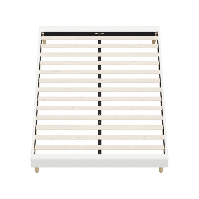 Oikiture Bed Frame Queen Size Bed Base White Boucle