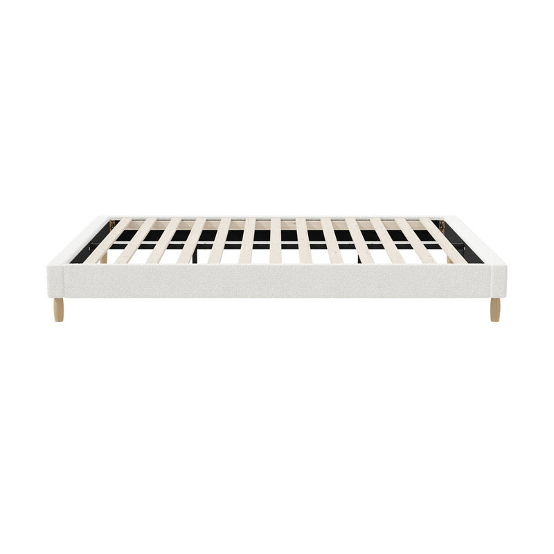 Oikiture Bed Frame Queen Size Bed Base White Boucle