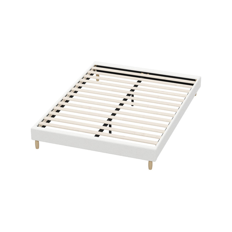 Oikiture Bed Frame Queen Size Bed Base White Boucle