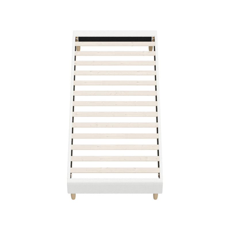Oikiture Bed Frame Single Size Bed Base White Boucle