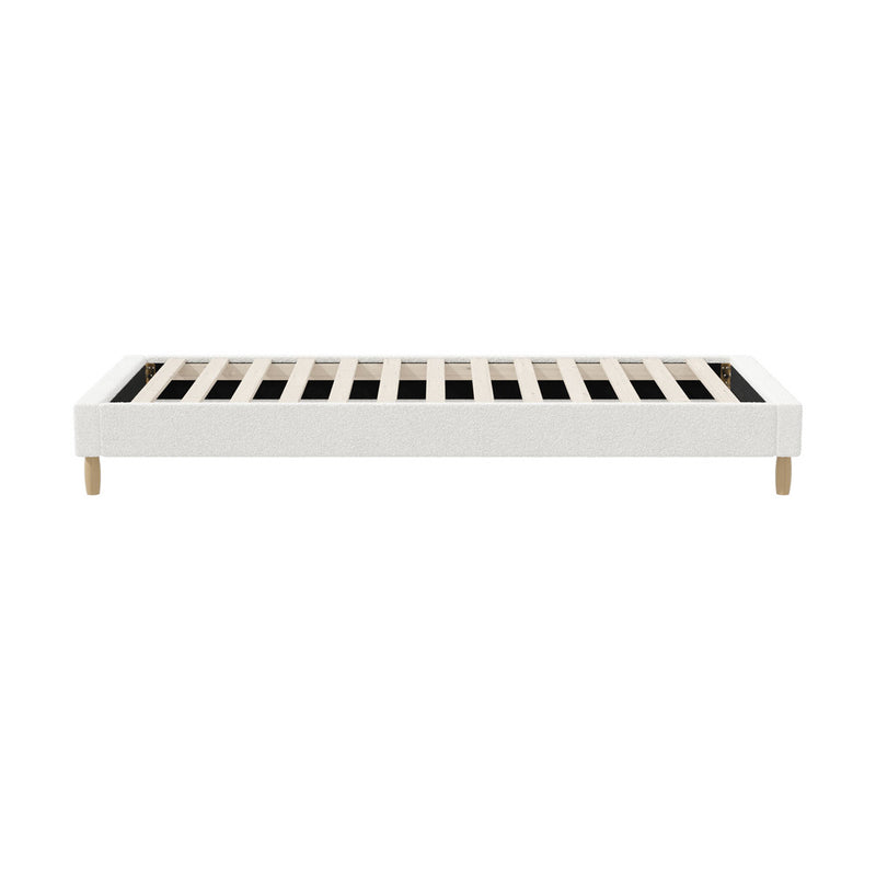 Oikiture Bed Frame Single Size Bed Base White Boucle