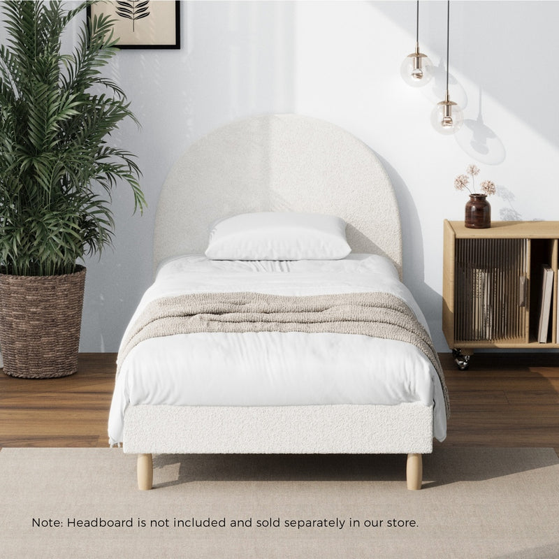 Oikiture Bed Frame Single Size Bed Base White Boucle