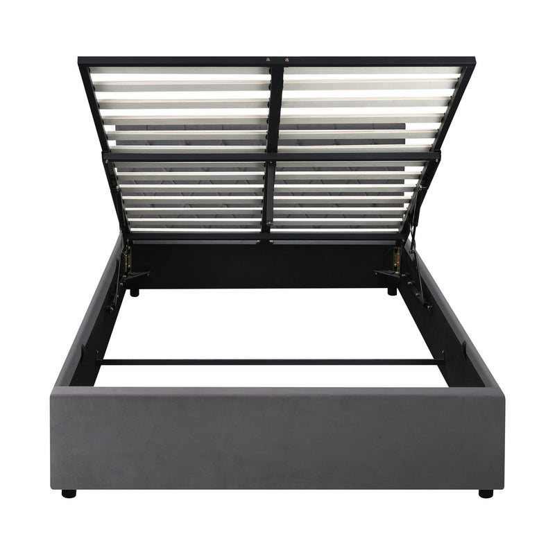 Oikiture Bed Frame Double Size Gas Lift Base Storage Fabric Grey
