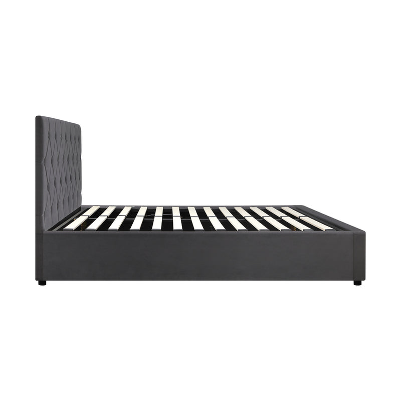 Oikiture Bed Frame Double Size Gas Lift Base Storage Fabric Grey