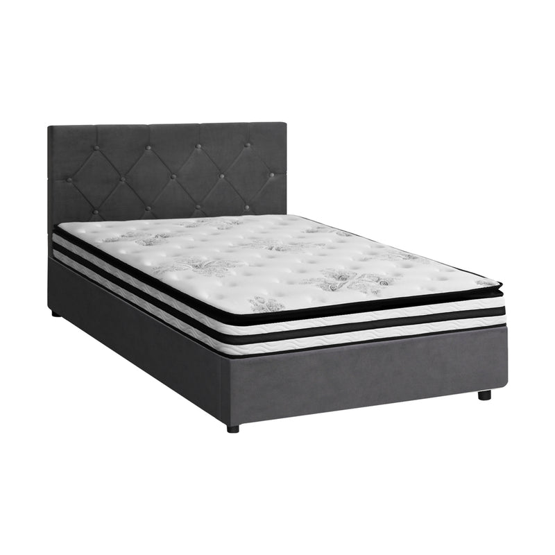 Oikiture Bed Frame King Single Size with Mattress Velvet Grey