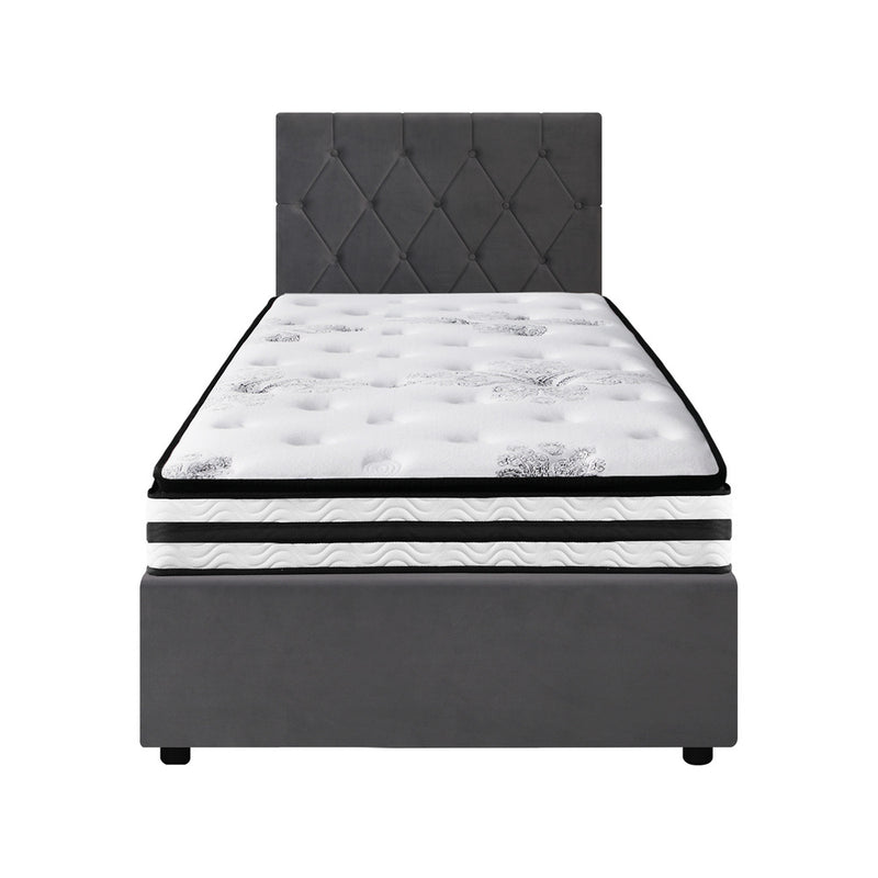 Oikiture Bed Frame King Single Size with Mattress Velvet Grey