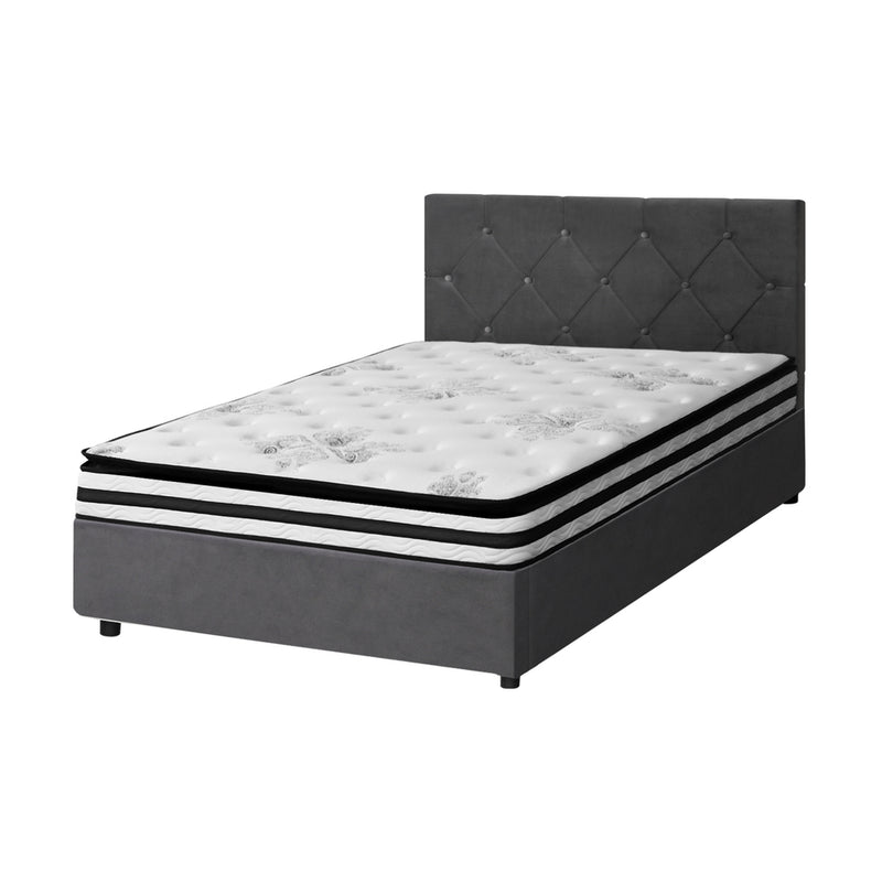 Oikiture Bed Frame King Single Size with Mattress Velvet Grey