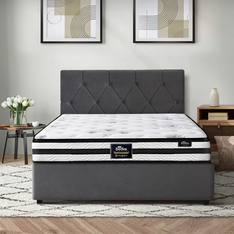 Oikiture Bed Frame King Single Size with Mattress Velvet Grey