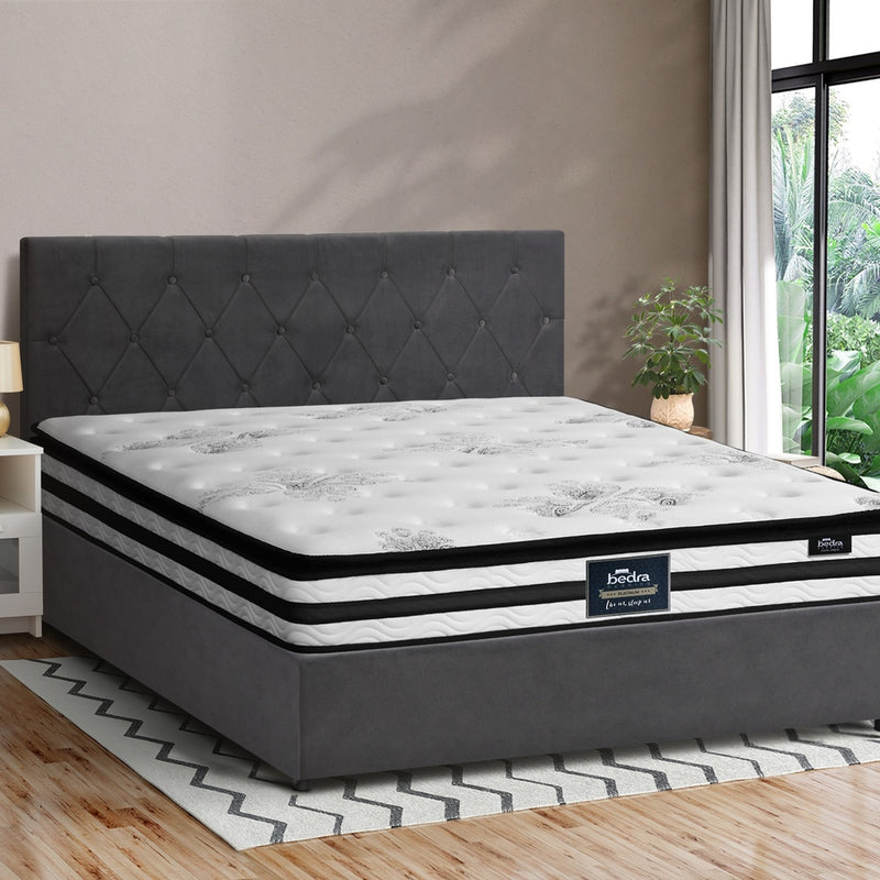 Oikiture Bed Frame Queen Size Gas Lift Base with Mattress Velvet Grey