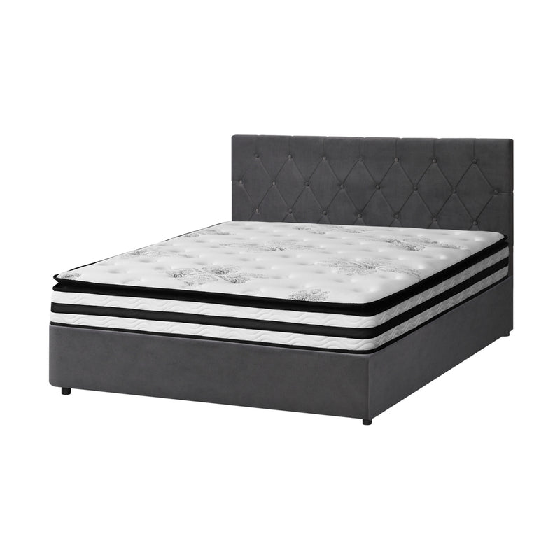 Oikiture Bed Frame Queen Size Gas Lift Base with Mattress Velvet Grey