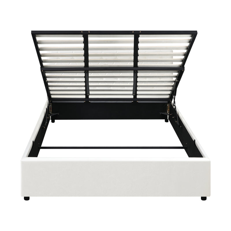 Oikiture Bed Frame King Size Gas Lift Base Storage Leather White