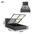 Oikiture Bed Frame King Single Gas Lift Base Storage Fabric Grey