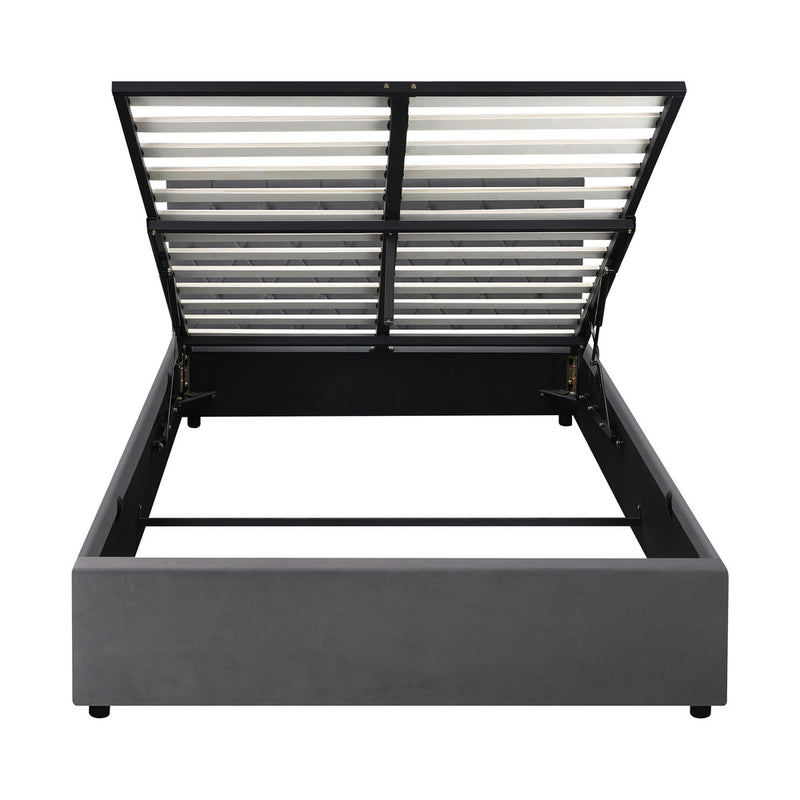 Oikiture Bed Frame Queen Size Gas Lift Base Storage Fabric Grey