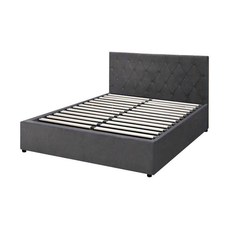 Oikiture Bed Frame Queen Size Gas Lift Base Storage Fabric Grey
