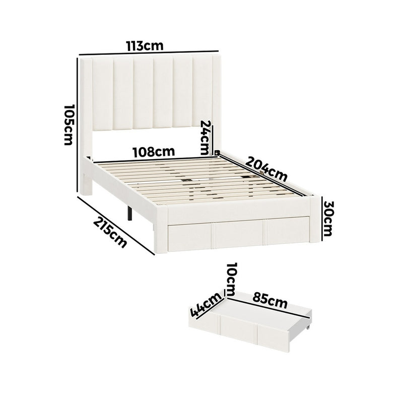 Oikiture Bed Frame King Single Headboard Platform with Drawer Beige