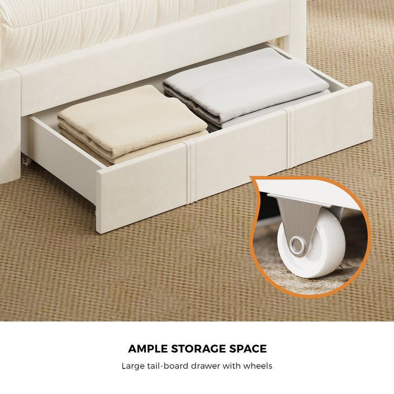 Oikiture Bed Frame King Single Headboard Platform with Drawer Beige
