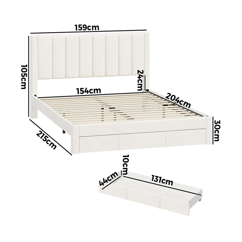 Oikiture Queen Bed Frame Headboard Platform Base with Drawer Beige
