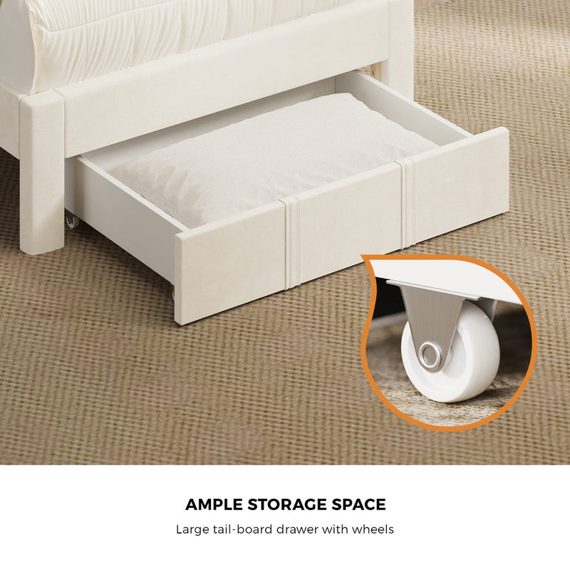 Oikiture Single Bed Frame Headboard Platform Base with Drawer Beige
