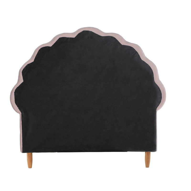 Oikiture Single Bed Frame Scallop-Shape Bedhead Pink Velvet