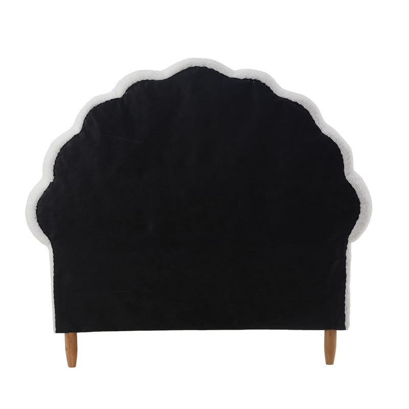 Oikiture Single Bed Frame Scallop-Shape Bedhead White Boucle
