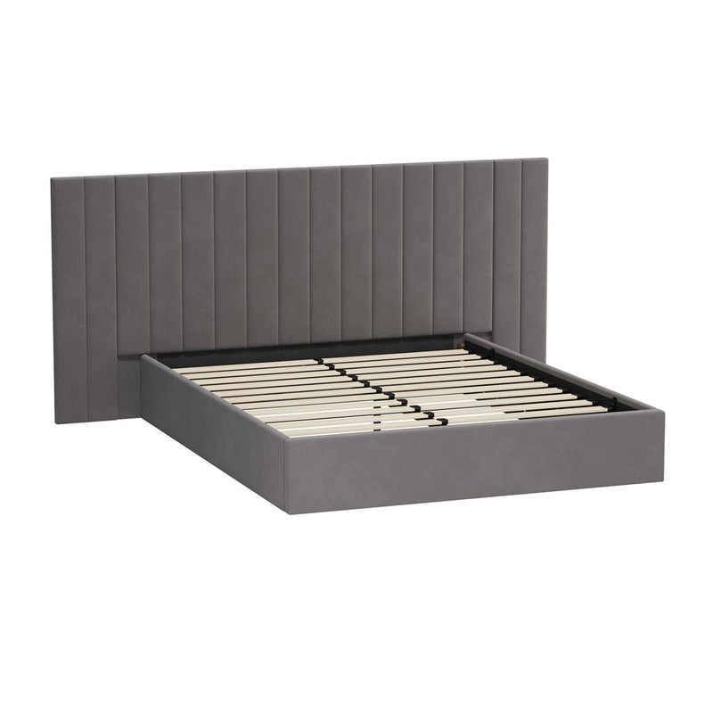 Oikiture Bed Frame Queen Gas Lift Storage Oversized Headboard Velvet