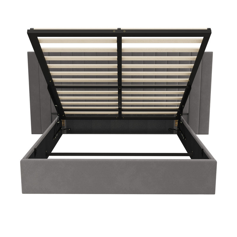 Oikiture Bed Frame Queen Gas Lift Storage Oversized Headboard Velvet