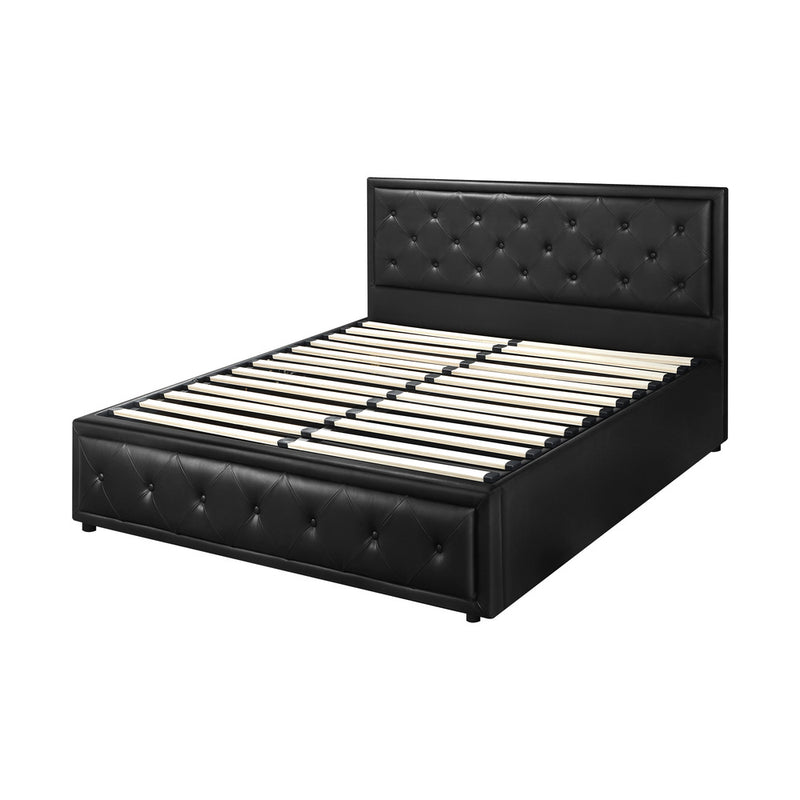 Oikiture Double Bed Frame with Storage Space Gas Lift Black