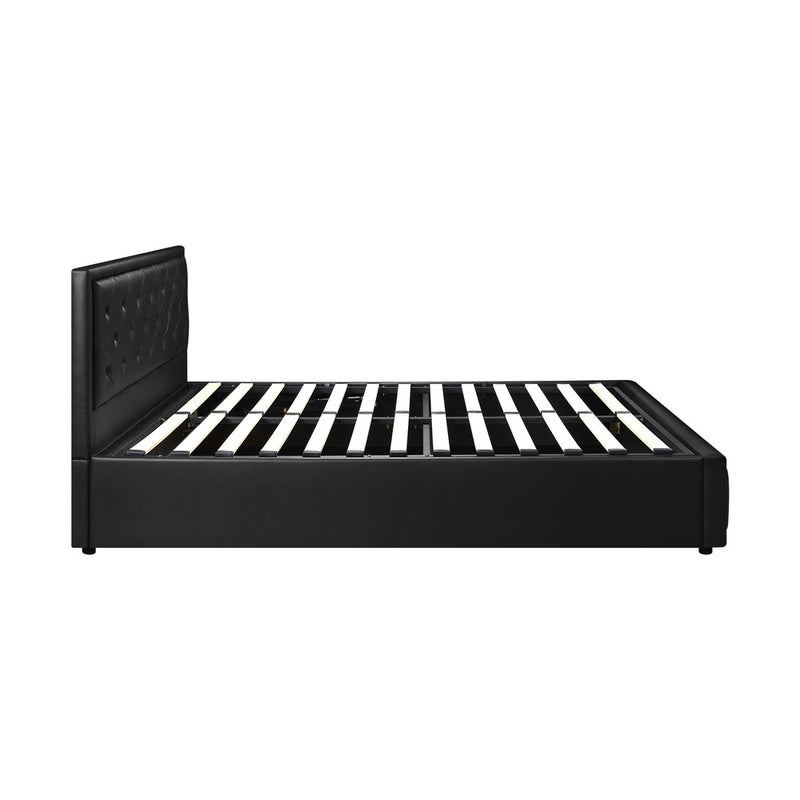 Oikiture Double Bed Frame with Storage Space Gas Lift Black