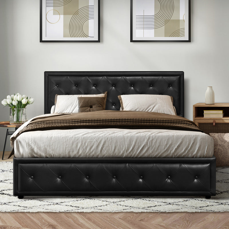 Oikiture Double Bed Frame with Storage Space Gas Lift Black