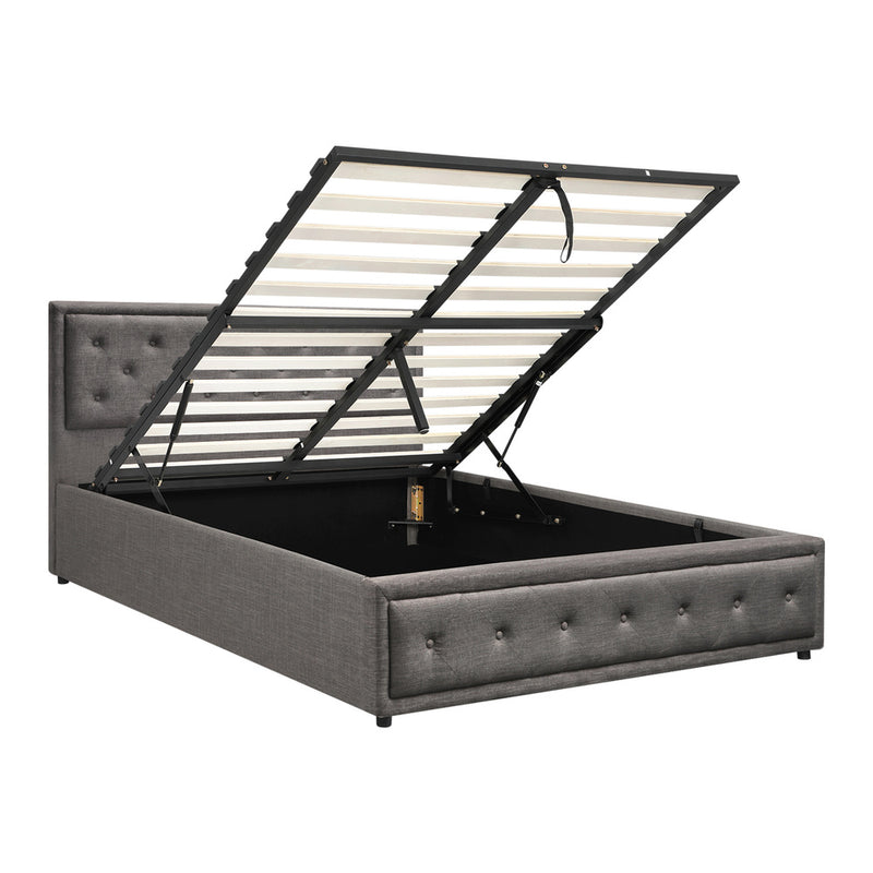 Oikiture Double Bed Frame with Storage Space Gas Lift Grey