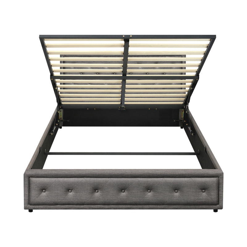 Oikiture Double Bed Frame with Storage Space Gas Lift Grey