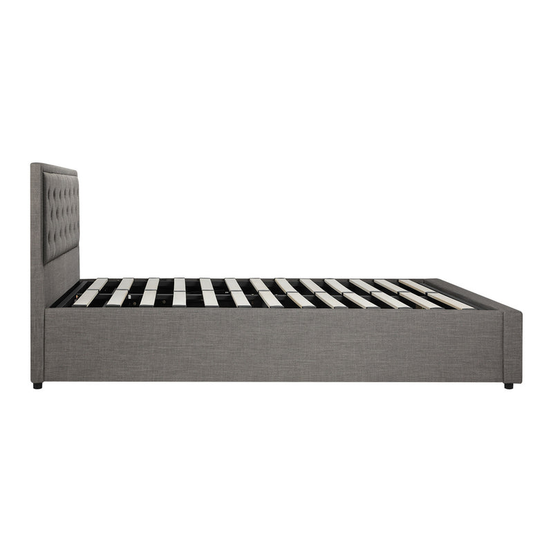 Oikiture Double Bed Frame with Storage Space Gas Lift Grey