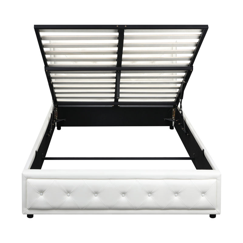 Oikiture Double Bed Frame with Storage Space Gas Lift White