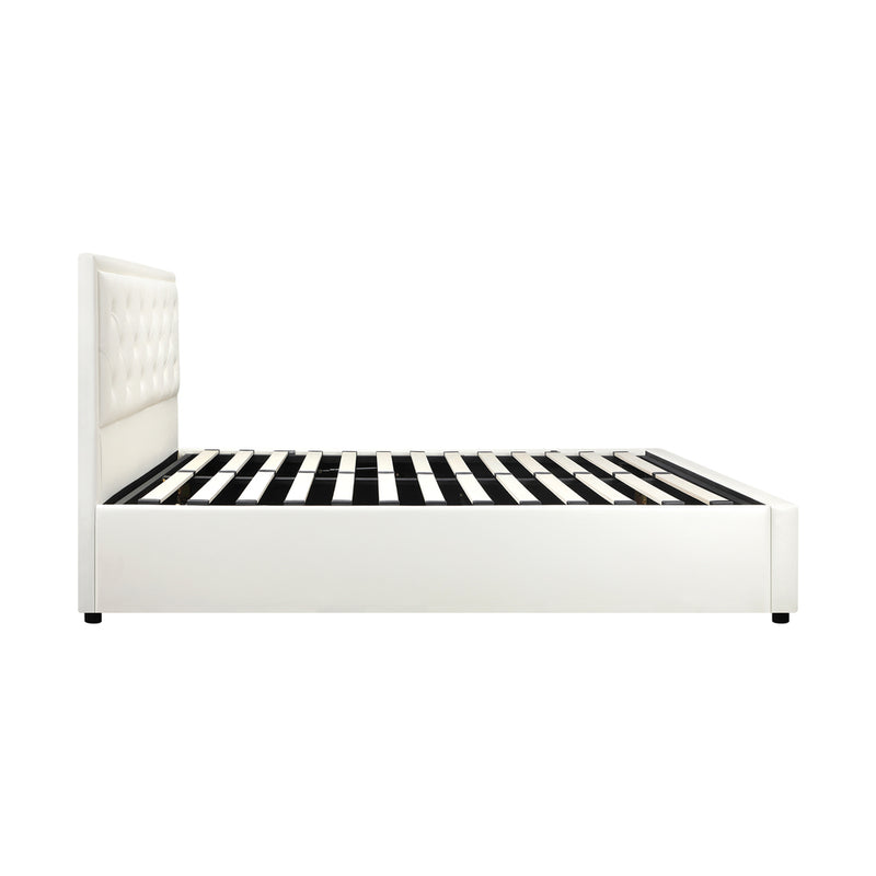 Oikiture Double Bed Frame with Storage Space Gas Lift White