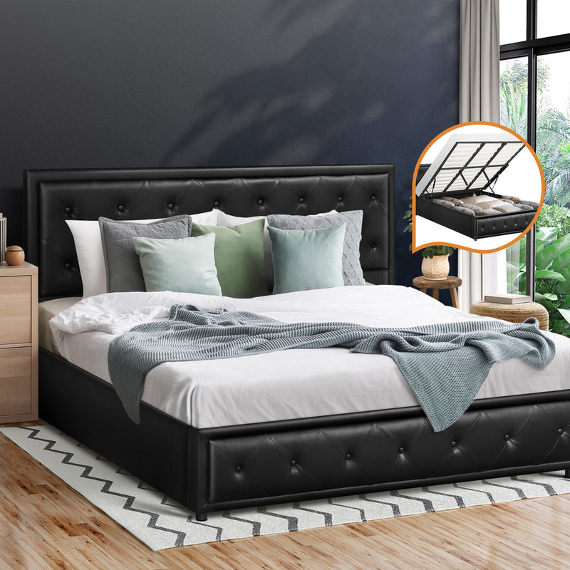 Oikiture King Bed Frame with Storage Space Gas Lift Black