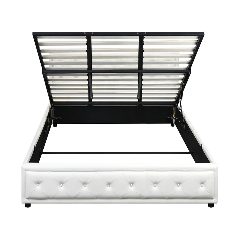 Oikiture King Bed Frame with Storage Space Gas Lift White