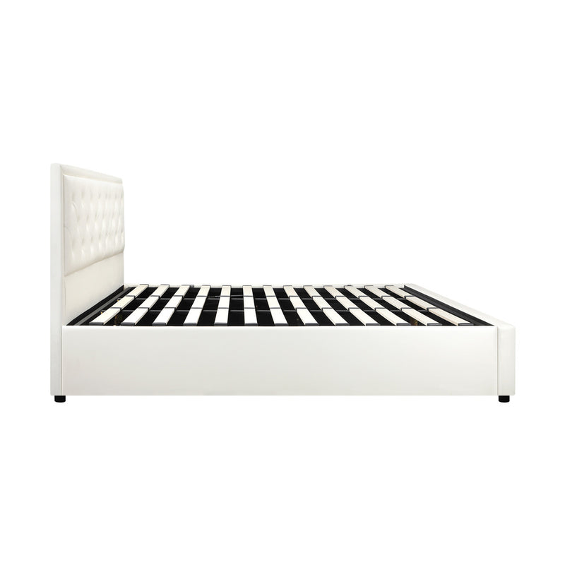 Oikiture King Bed Frame with Storage Space Gas Lift White