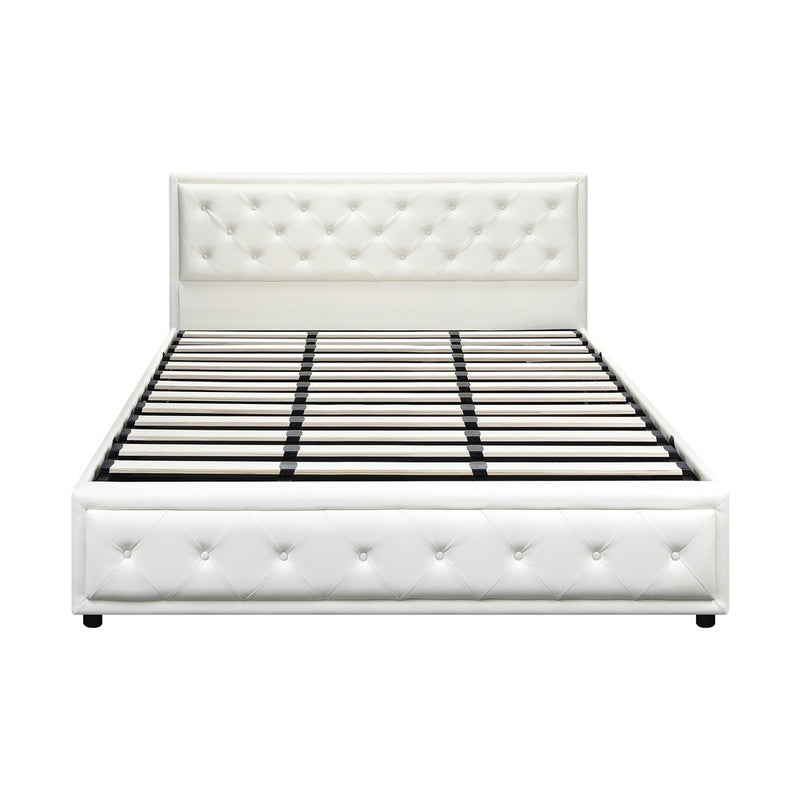 Oikiture King Bed Frame with Storage Space Gas Lift White