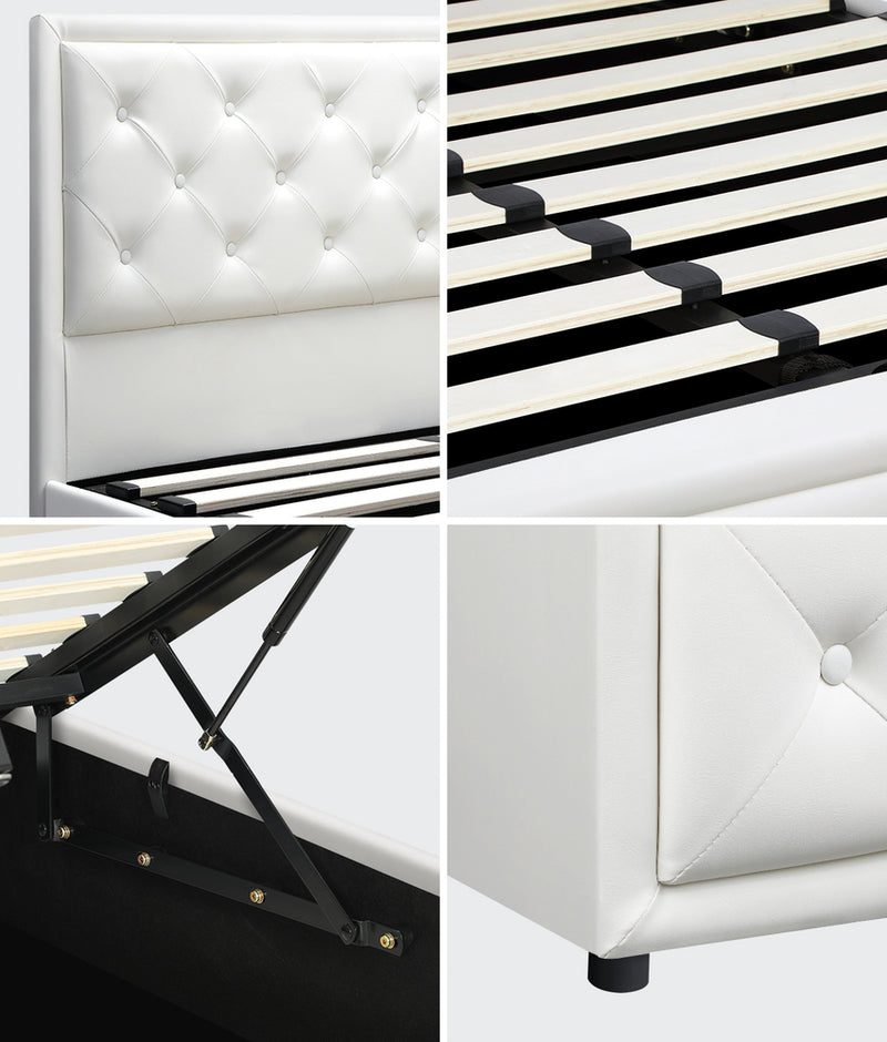 Oikiture King Bed Frame with Storage Space Gas Lift White