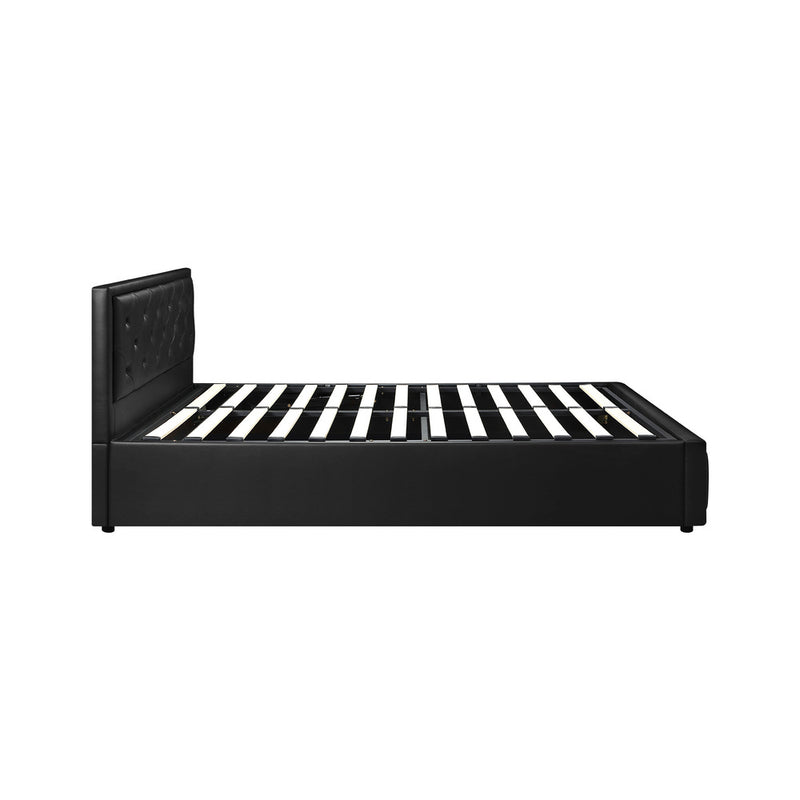 Oikiture King Single Bed Frame with Storage Space Gas Lift Black