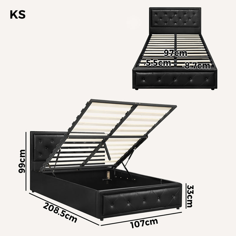 Oikiture King Single Bed Frame with Storage Space Gas Lift Black